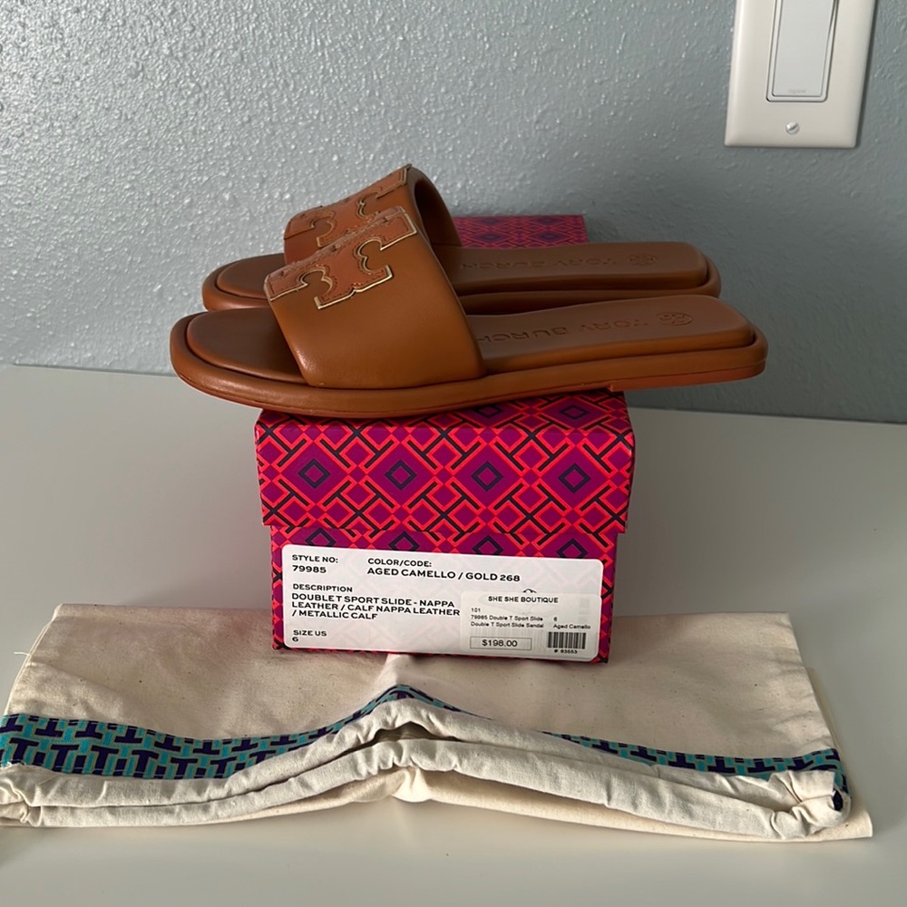 Tory Burch double T sport slides size 6
